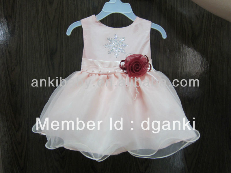 flower girl dress with snow beading, 100% polyester, very beautiful