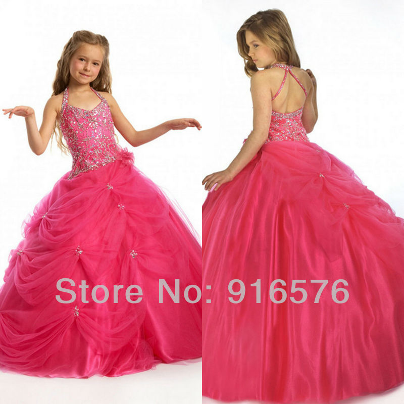 flower girl dresses ball gowns girls pageant dress beaded gowns floor length crystal tulle halter overlay