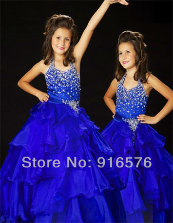 flower girl dresses for weddings girls dress special occasion halter sequin crystal ball gown royal blue sweep train tiered
