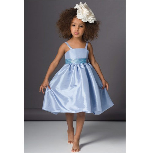 flower girls dress style BB1304 blue satin knee-length skirt with a big bow on the back the princess dress without the sleeve