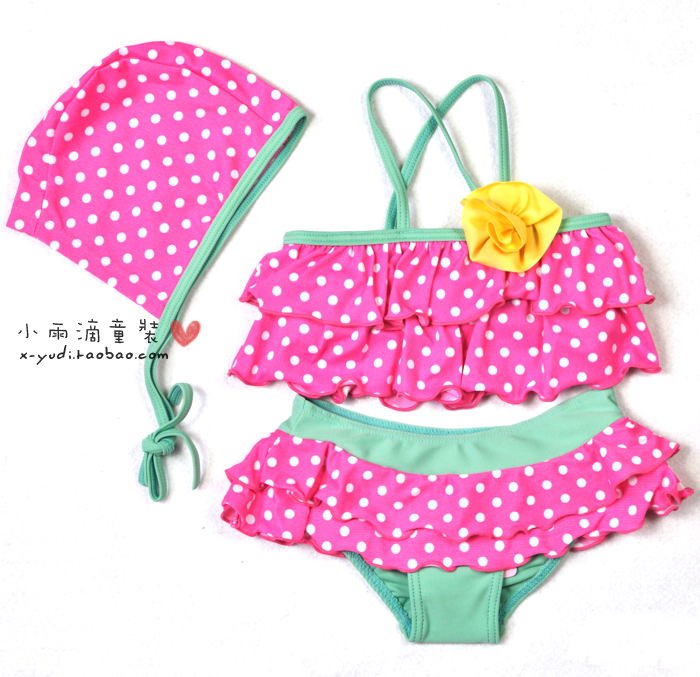 Flower polka dot cake female child three piece set split swimwear 2012 child beach bikini swimwear