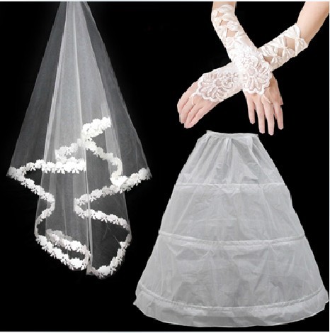 Flower pure wedding dress veil pannier gloves piece set the bride wedding accessories piece set qc039