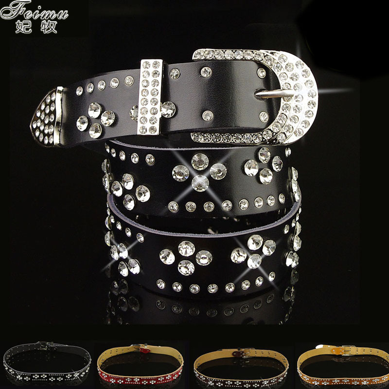 Flower rhinestone diamond strap women's belt genuine leather Women cowhide women's diamond cowhide
