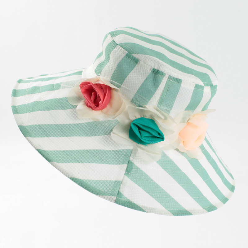 Flower sun hat summer hat women's three-color flower stripe beach cap sunscreen sunbonnet gm062