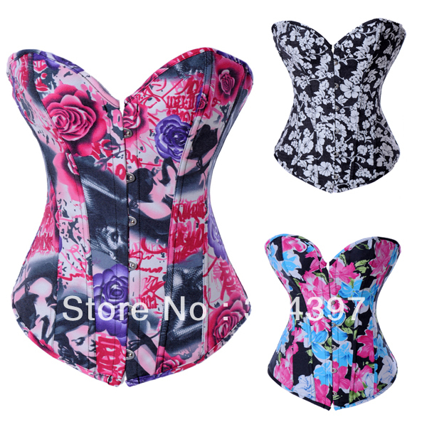 Flowers Series Sexy Jeans Lace Up Boned Corset Bustier Christmas Costume Parties Wholesale Retail S-2XL
