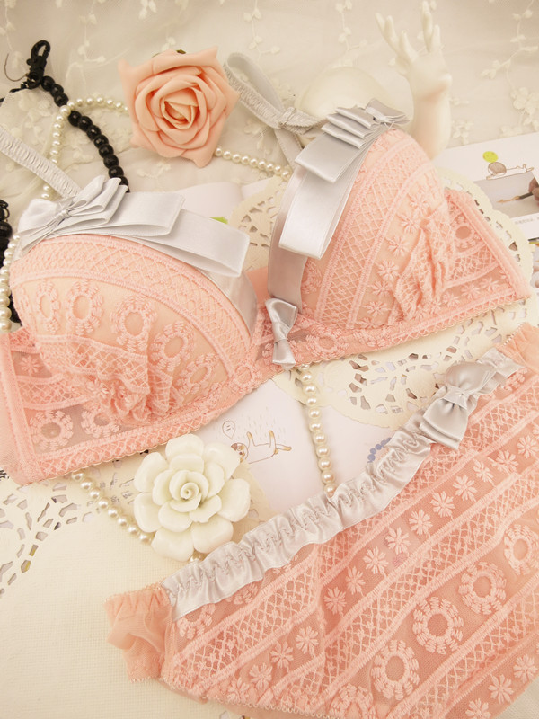 Flying dandelion embroidery lace 3 breasted sweet push up bra underwear set