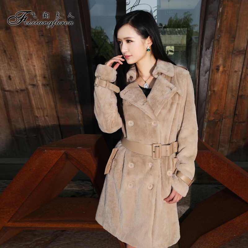 Flying Lady 2013 new special import rex rabbit velvet fur coat rabbit hair women's long paragraph D2424