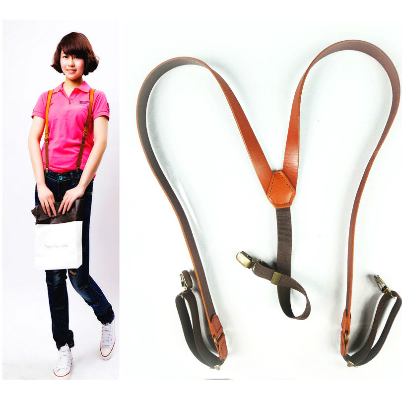 FM Fashion all-match genuine leather suspenders women's sweet casual elastic cowhide suspenders adjust accounterment