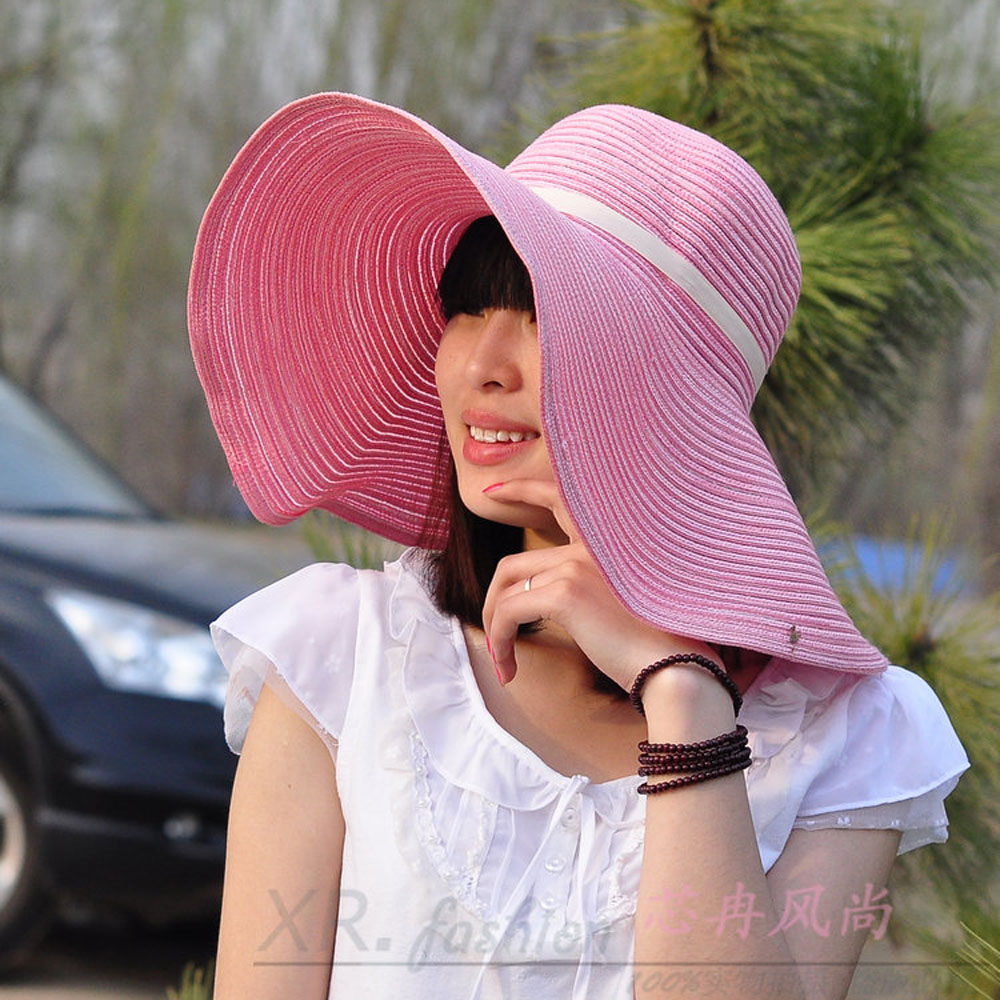 Folding bow sunbonnet female summer hat anti-uv strawhat big beach hat sun