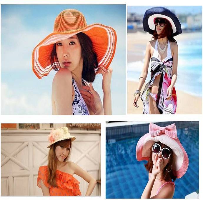 Folding large brim hat sun hat strawhat sunbonnet beach cap beach cap rainbow cap