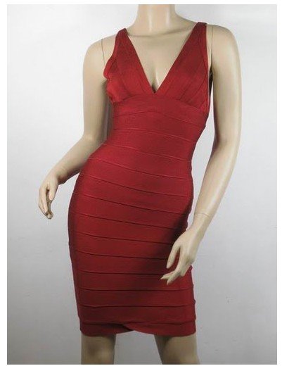 For Apac Region Bandage Dark Red H003 V-neck Party Dress