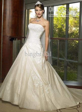 for bride BB185 Hot Sell A-Line/Princess Strapless Chapel Train Taffeta wedding dresses