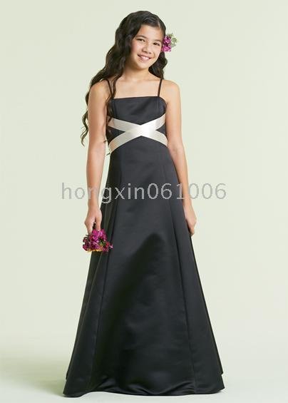 For girl Sling A-Line Floor- Length Satin Flower girls prom dress Junior Bridesmaid Dress A*773