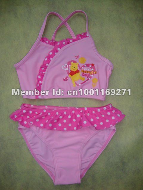 Foreign trade children's body swimsuit girls swimsuit cartoon printing pooh