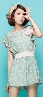 Forest princess summer new dress broken flower chiffon even body pants conjoined twin pants split skirt