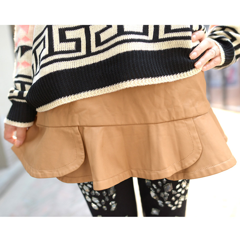Foreverkid autumn petal ruffle small leather skirt sweet three-dimensional high waist half-length short skirt