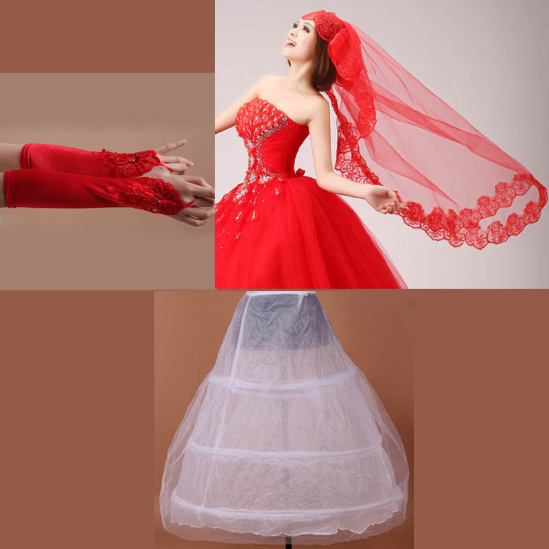 Formal bride wedding dress accessories piece set red