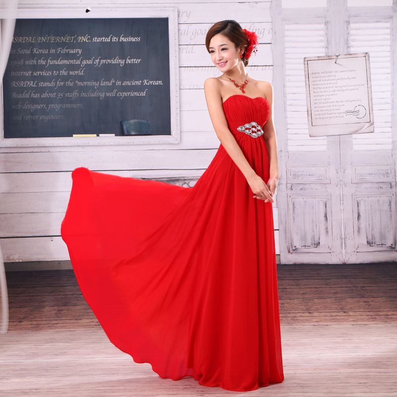 Formal dress 2012 new arrival pinioning luxury crystal formal dress tube top red bridal evening dress lf8911