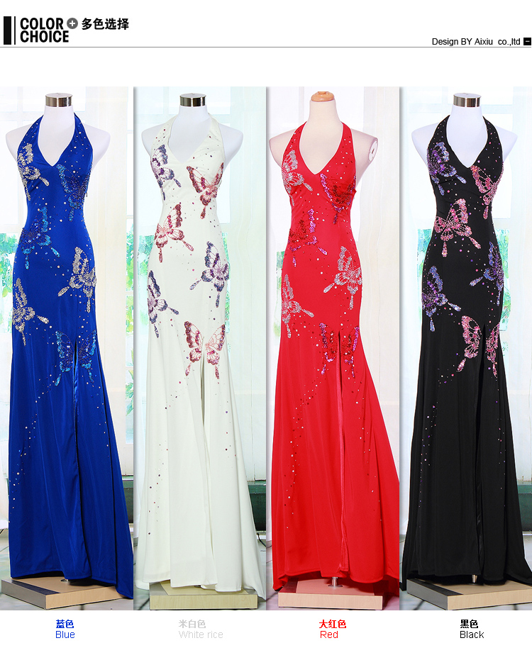 Formal dress diamond long design one-piece dress halter-neck paillette one-piece dress slim small yards
