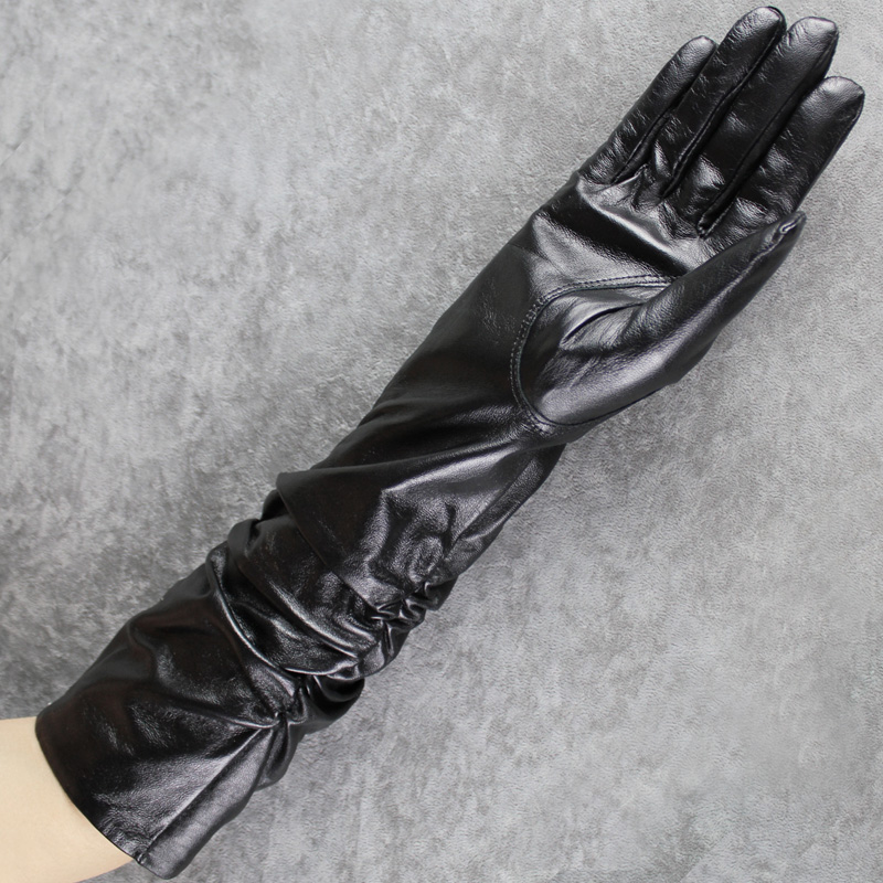 Formal dress gloves sheepskin gloves women's genuine leather gloves long design winter thermal