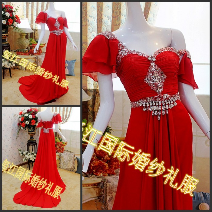 Formal dress toast the bride married formal dress red formal dress long design xj2323