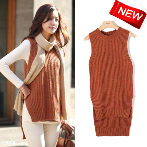 Formal gentlewomen pullover sweater medium-long spring and autumn women's low-high sleeveless sweater