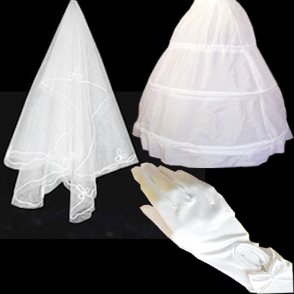Formal wedding dress accessories 3 ring pannier veil gloves bundle ts123