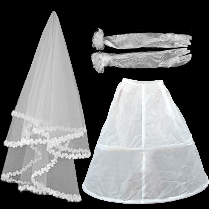 Formal wedding dress accessories sets white bridal veil gloves petticoats