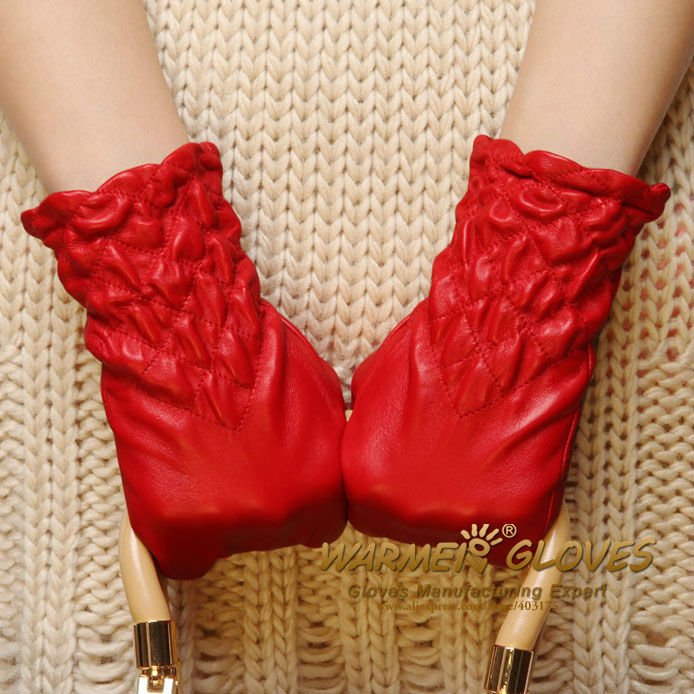 four color wholesale 2012 women genuine lambskin leather winter wear glove, Free shipping