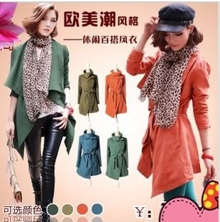 Four Colors  2012 Women's Autumn Manufacture Supply Wide Neck Basic Long Trench Coat  Plus Large Outwear S-L Wholesale