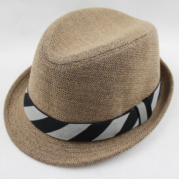 Four seasons natural linen paragraph quality fedoras autumn and winter black and white stripe jazz hat