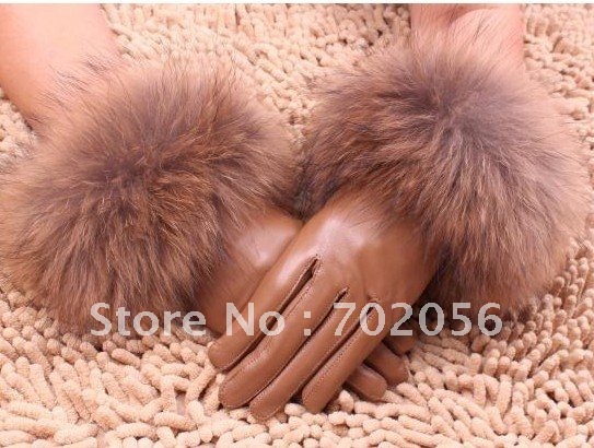 Fox fur lambskin Gloves skin gloves LEATHER GLOVES Warm Fashion #2420