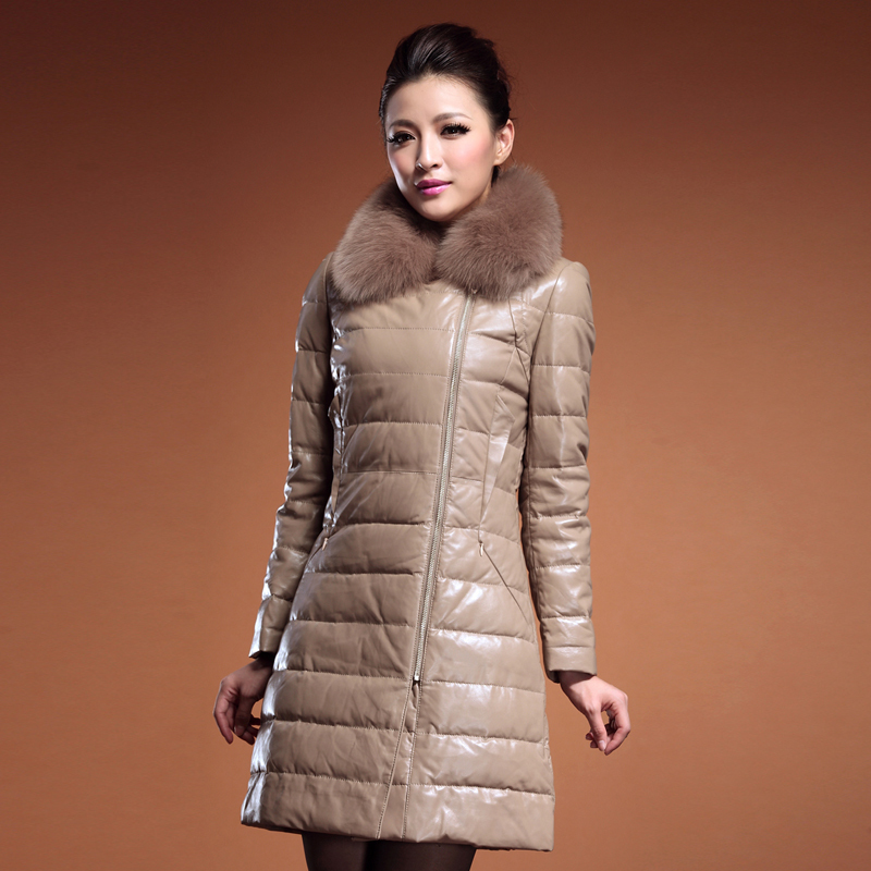 Fox fur sheepskin female genuine leather clothing down coat slos001a