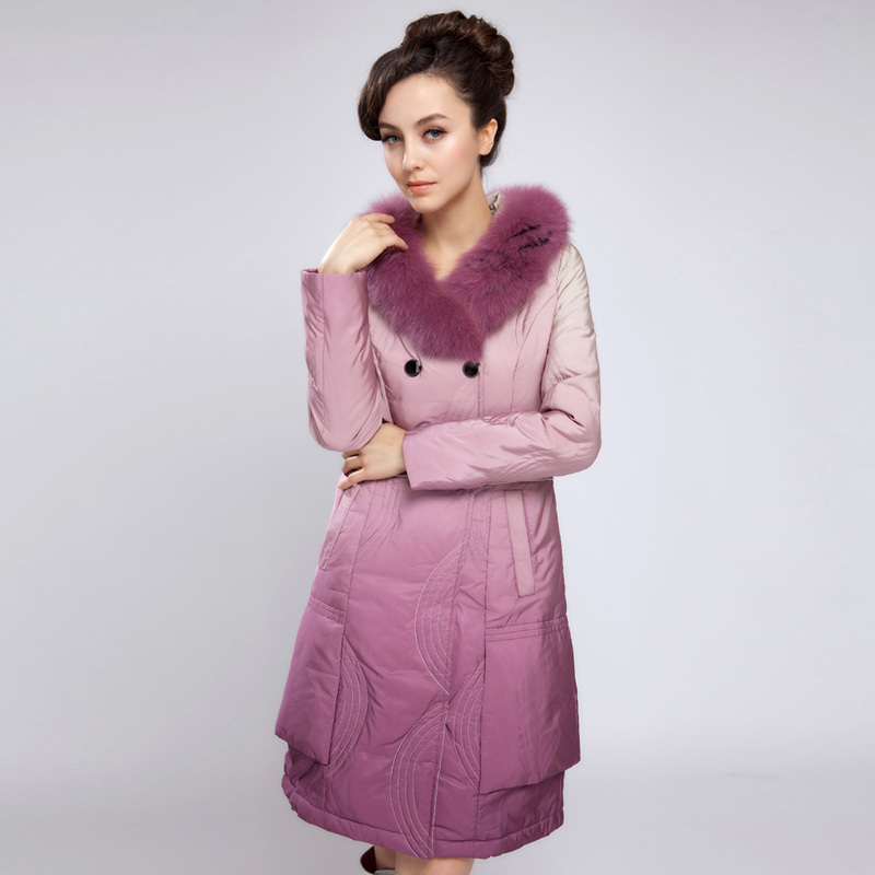 Fox fur slim long design double breasted down coat female thickening 116