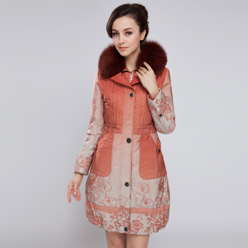 Fox fur slim medium-long down coat female hy110