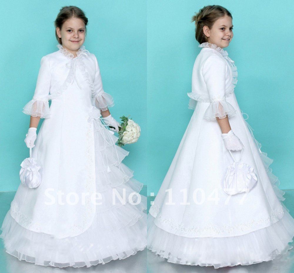 FR248 New Fashion With Jacket Organza Ruffle A-line Girls Dresses Free Shipping