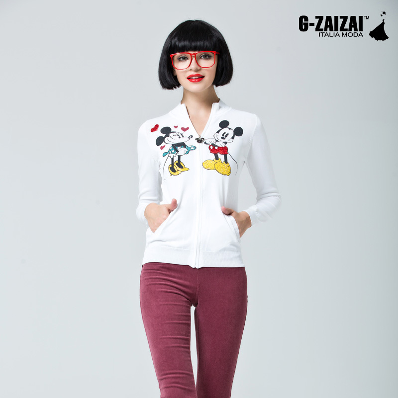 Frank J Cartoon cardigan MICKEY handmade beading slim white sweatshirt brand women's sexy dress