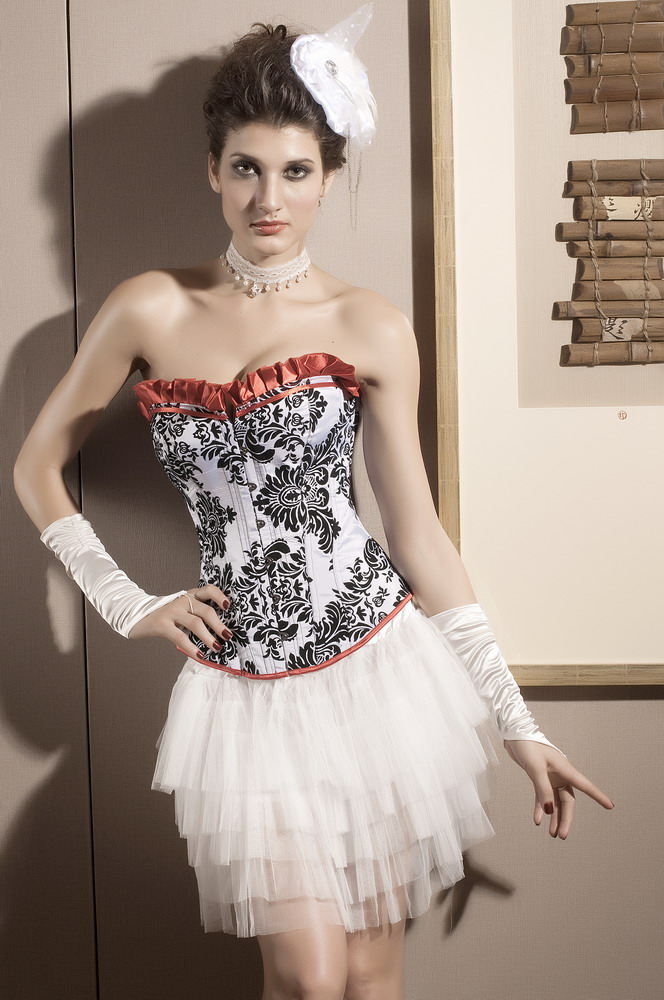 Frank.J Red laciness silver print corset steel buckle royal small vest corselets 5105 free shipping