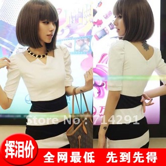 fre shipping 2012 hot sale and best price white and black match woman cotton  dress free shipping