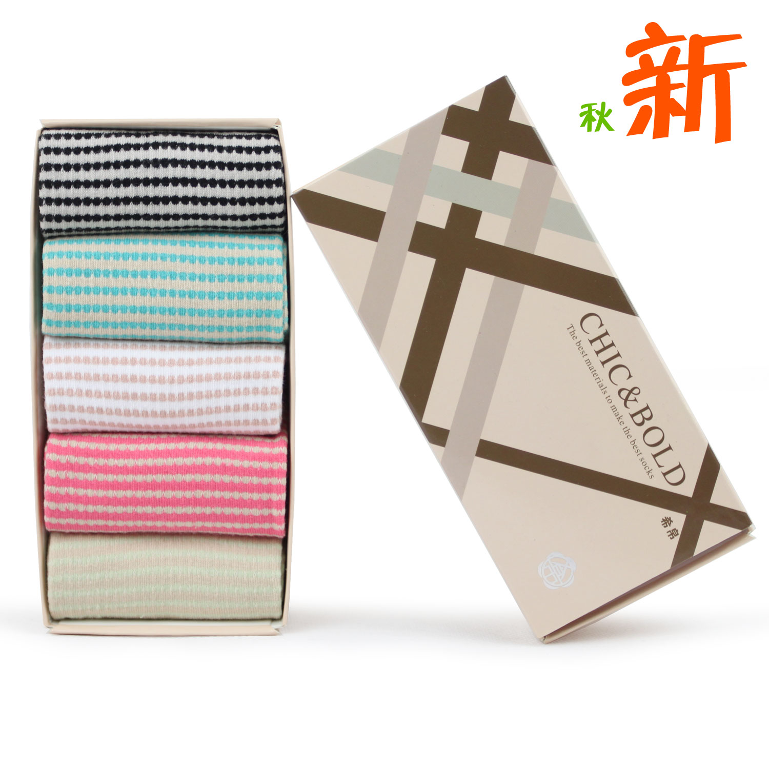 Free 1set/5pairs female 100% cotton stripe rib top women's socks boxed fashion gift new hot