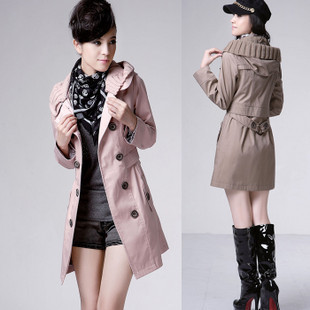 Free 2012 slim with a hood medium-long women's trench women outerwear spring and autumn trench S,M,L,XL,XXL