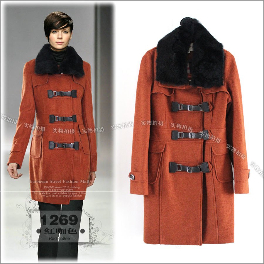 Free agent special wholesale supply! Rabbit fur collar sided warm winter essential the elegant coat / windbreaker