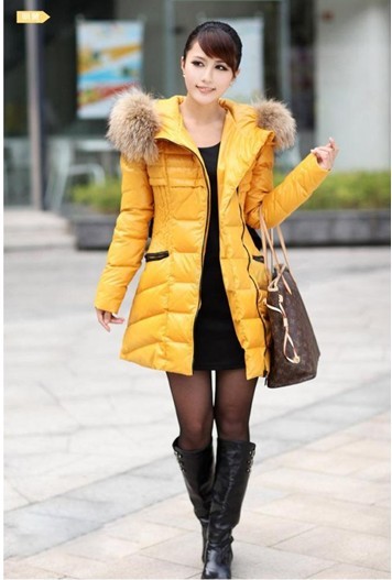 FREE BELT 2012 winter luxury large fur collar thickening down coat ladies medium-long jacket outwear fashion coat