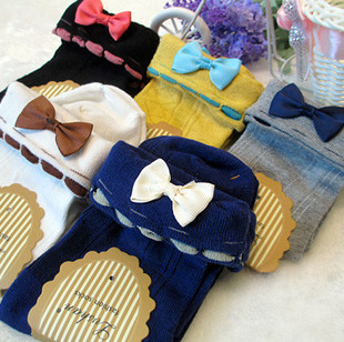 Free Bowknot  cotton stockings cotton socks in the cylinders 10 Pairs/Lot colour mixture