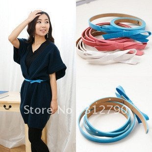 Free By  CHINA  POST-- New 2012 Wholesale- fashion lady's belt, bowknot leather belt, mix clr, fashion accessories, 20pcs/lot