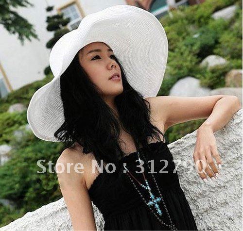 Free By EMS - NEW2012 Multi-colors Straw Hat, Women Large Wide Brim Beach Hat, Foldable Sun Hat with free gift  Silk Ribbon 20pc