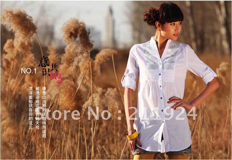 Free CNRAM femal Chinoiserie embroidery shirt autumn15063