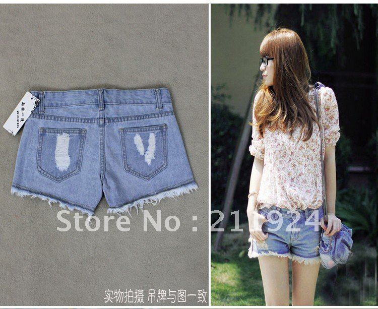 Free CNRAM hot pants with broken hole fashion jeans shorts 2012 summer