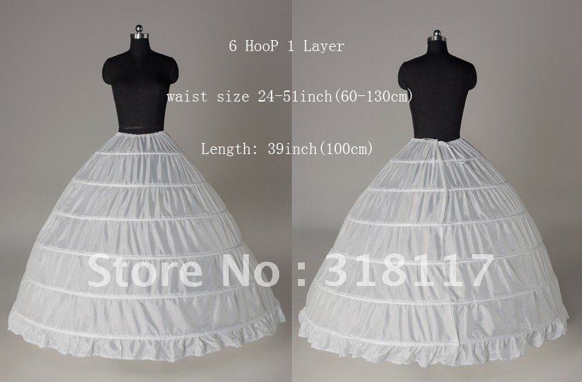 Free Delivery 6-HOOP White Petticoat Wedding Gown Crinoline Petticoat Skirt Slip bridal petticoat