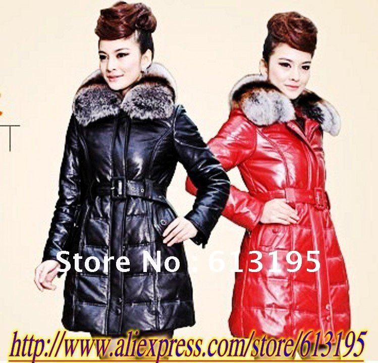 Free delivery, (EMS), leather,  down jacket, fox collars / 050